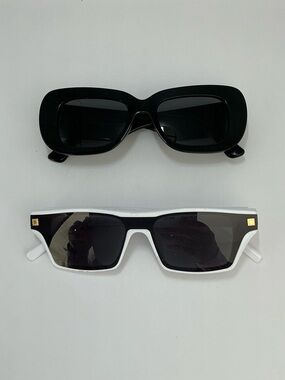 2 Pair Sunglasses Bundle Black Retro + White Sport UV400 Shades